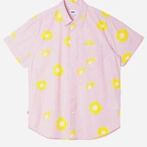 OBEY Void Mens Button Up Shirt - LIGHT PINK Print Short Sleeve Hawaiian XL New